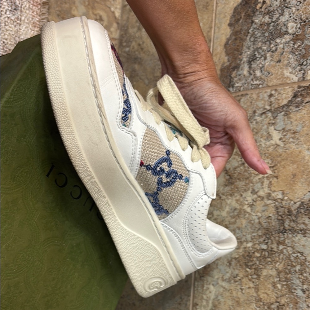 Gucci White and Blue Athletic Chunky Sneakers - Picture 7 of 8
